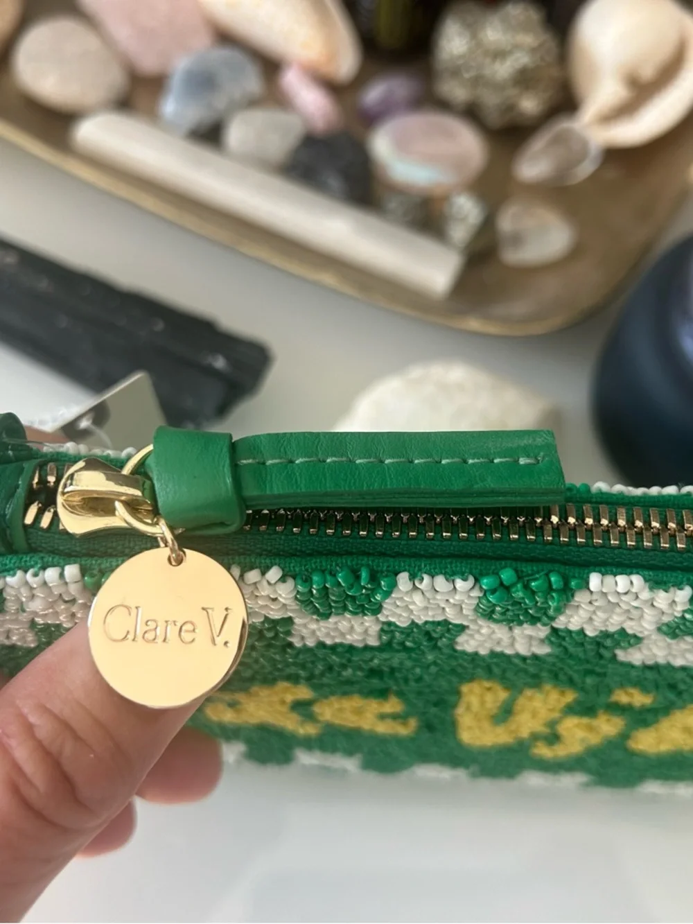 NWT Clare V Le Vibe Green, White & Yellow Hand Beaded Clutch Bag - Picture 6 of 10